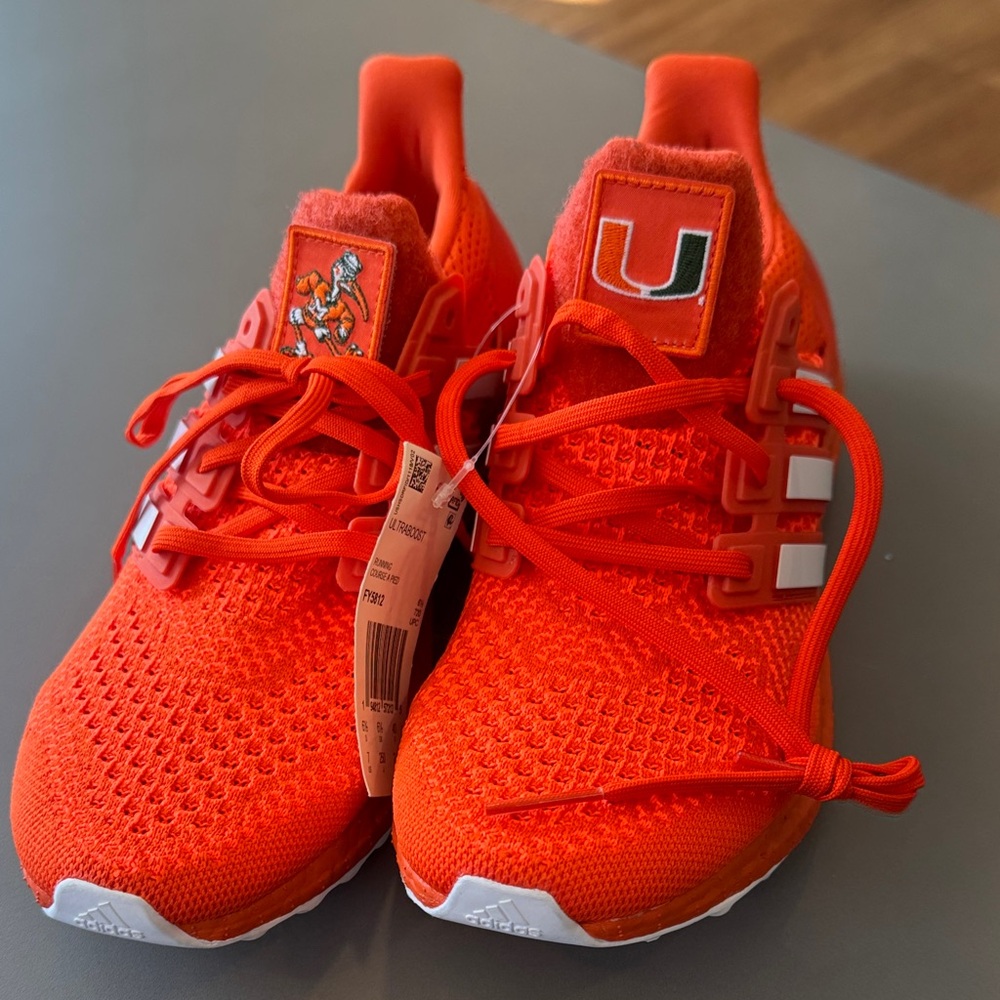 adidas Bright Orange Knit Lace-Up Sneakers with University 'U' Patch
